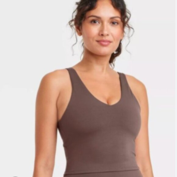 All In Motion Taupe Ribbed Flex Light Support V Neck Longline Bra Tank Small - Picture 1 of 6